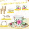 Umigy 60 Sets Tea Party Decorations Floral Paper Tea Cups with Handle and Plates Disposable Blossom Teacups and Saucers Sets with Tape for Hot Cold Drink Birthday(Yellow, Green,6.5 oz) view 3