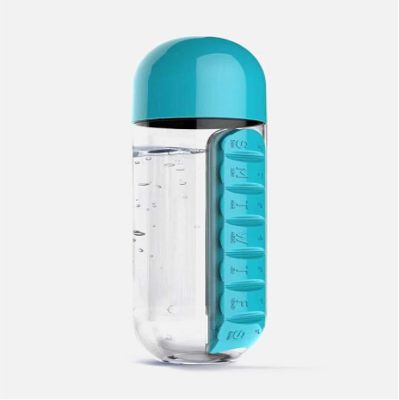 2 in 1 Pill Box Cup 7 Days Planner Travel Pill Organizer Drinking Cup Portable P Daily Pill Box Organizer with Water Bottle, Medicine Storage Box and Water Bottle Combination for Outdoor, Gym, Travel