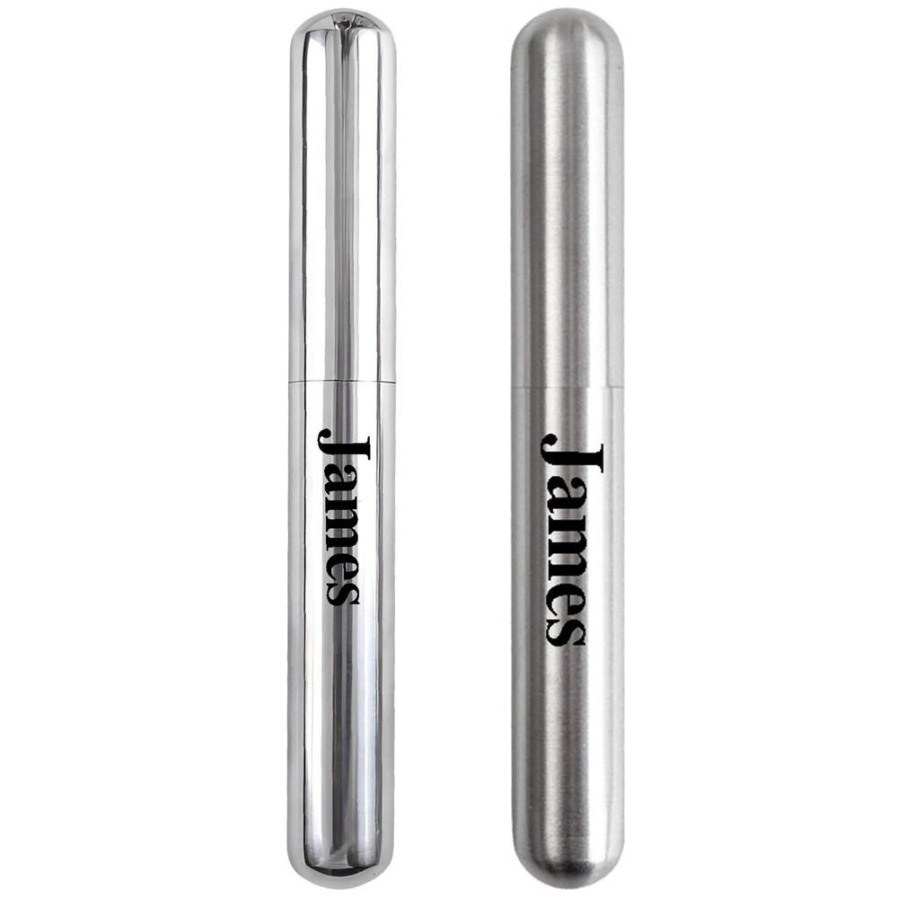 Auchic Personalized Christmas Gift for Men 2 Pack Stainless Steel Cigar Travel Case Custom Text/LOGO Cigars Moisturizing Tube (Glossy + Wire Drawing)