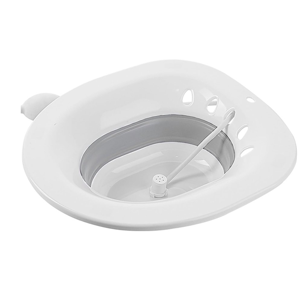 Portable Seat Sitz Bath for Toilet, Sitz Bath for Toilet Seat Sitz Bath Tub Over The Toilet Portable Sitz Bath Basin with Flusher Personal Washing Bidet Bowl for Hemorrhoid/Perineal Treatment