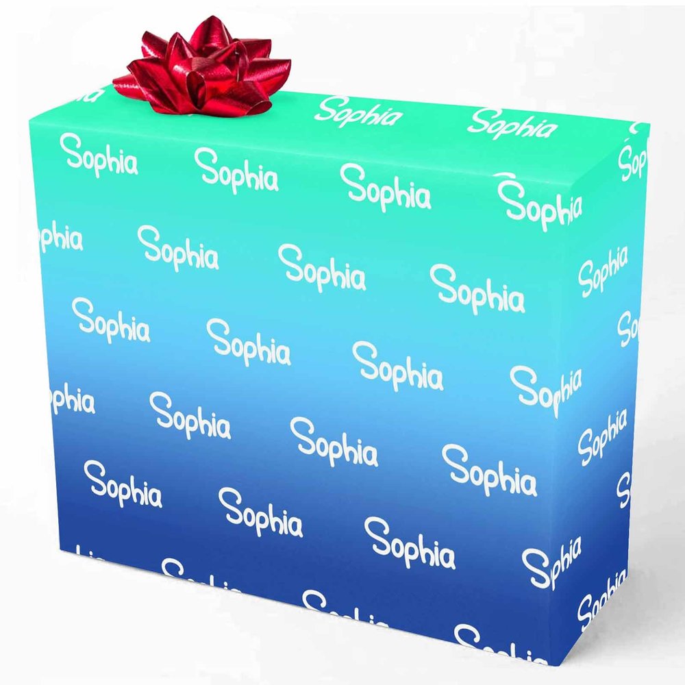 MyPupSocks Custom Text Wrapping Paper, Gradient Green & Blue Wrapping Paper Roll Personalized Gift Wrap Paper with Funny Logo Name for Mom Dad Grandma Birthday Christmas 58x23 1 roll