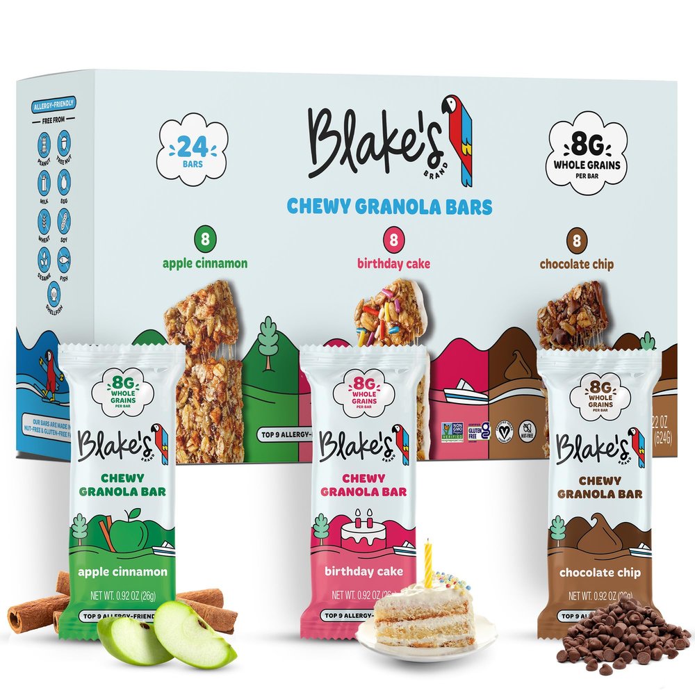 Blakes Seed Based Chewy Granola Bars Variety Pack (24 Count), Vegan, Gluten Free, Nut Free & Dairy Free, Healthy Snacks for Kids or Adults, School Safe, Low Calorie Soy Free Snack