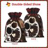 SSIMOO Coffee Collage Chic Drawstring Christmas Gift Bags,Patchwork Burlap Pull-String Bags,Reusable view 3
