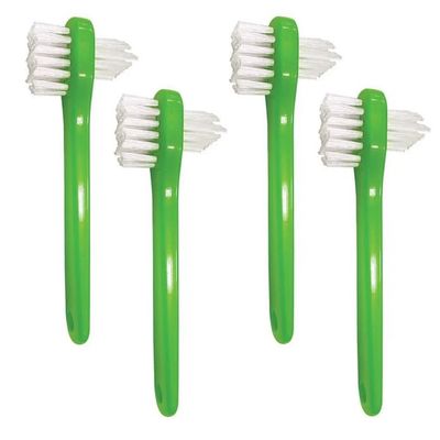 AmeriCan Goods 4Pcs Denture Dual Head Brush Cleaning Care Denture Toothbrush Every Day & Traveling Use (Green)
