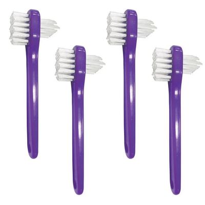 AmeriCan Goods 4Pcs Denture Dual Head Brush Cleaning Care Denture Toothbrush Every Day & Traveling Use (Purple)