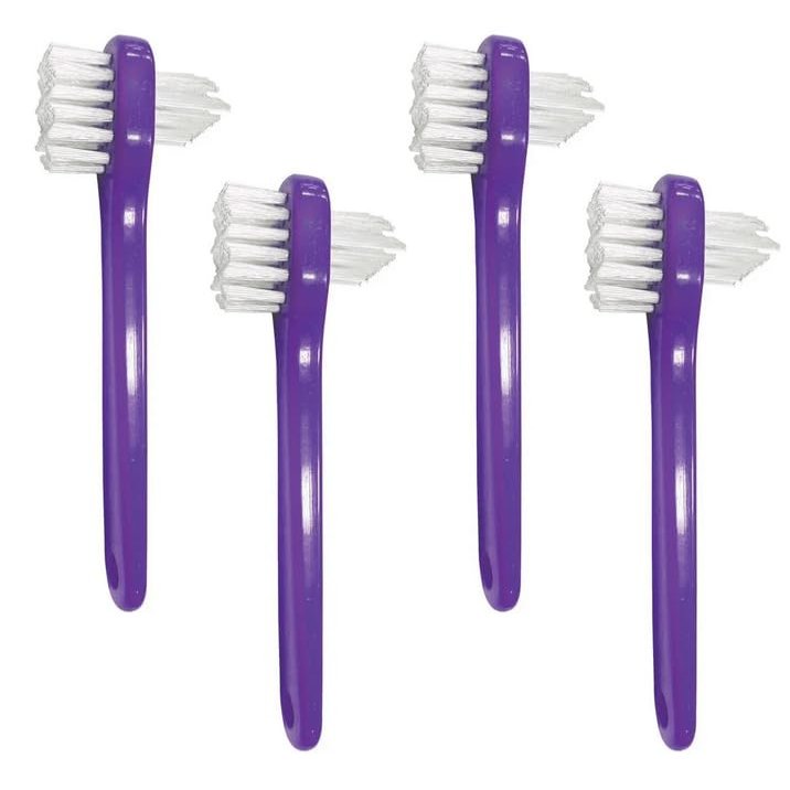AmeriCan Goods 4Pcs Denture Dual Head Brush Cleaning Care Denture Toothbrush Every Day & Traveling Use (Purple)