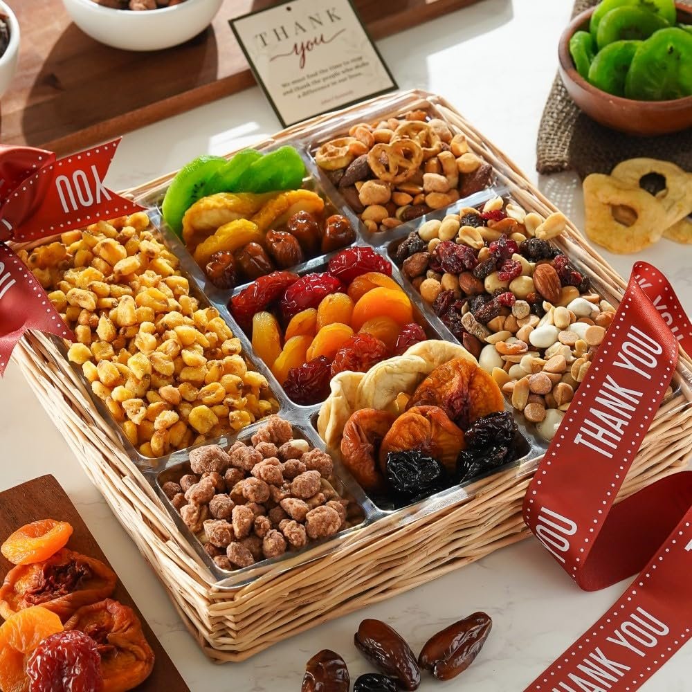 Broadway Basketeers Deluxe Thank You Dried Fruit And Nuts Gift Basket - A Premium Healthy Appreciation Gift - Corporate, Family & Friends