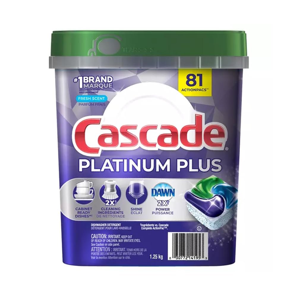 Cascade Platinum Plus ActionPacs Dishwasher Detergent Pods, Fresh Scent, 81 Count