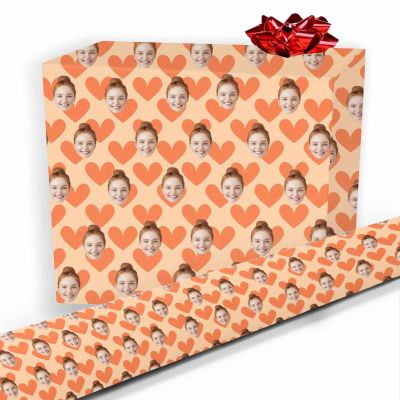 Artsadd Customized Gift Wrapping Paper, Heart Photo Personalized Birthday Gift Wrap Paper with Photo Funny Wrapping Paper Roll for Men Women Birthday Christmas 58x23 1 Roll