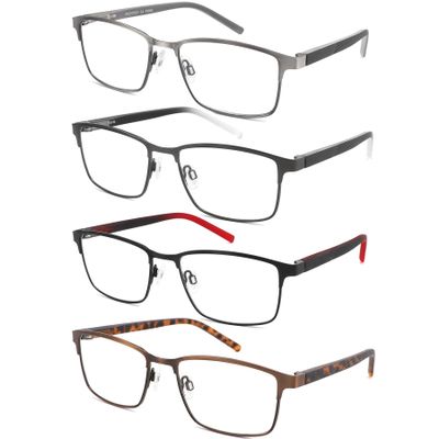 mrbobmslee 4 Pack Reading Glasses for Men, Blue Light Blocking Computer Readers, Anti UV Ray/Eye Strain/Glare, Metal Frame Eyeglasses with Pouches(300 Magnification Strength)