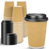 Ginkgo 100 Pack Disposable Coffee Cups with Lids 12oz, Insulated Ripple Wall To Go Paper Hot Cups - Beige view 1