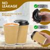 Ginkgo 100 Pack Disposable Coffee Cups with Lids 12oz, Insulated Ripple Wall To Go Paper Hot Cups - Beige view 3