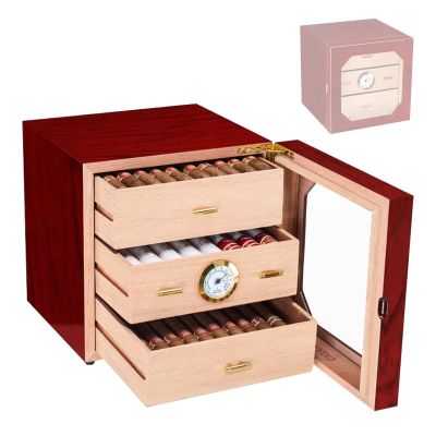 Cigar Humidor with Digital Hygrometer and Humidifier, 50 Count Spanish Cedar Lined Cigar Box with Cedar Divider and Storage Accessory Drawer, Great Gift for Fathers (Color : Rojo)