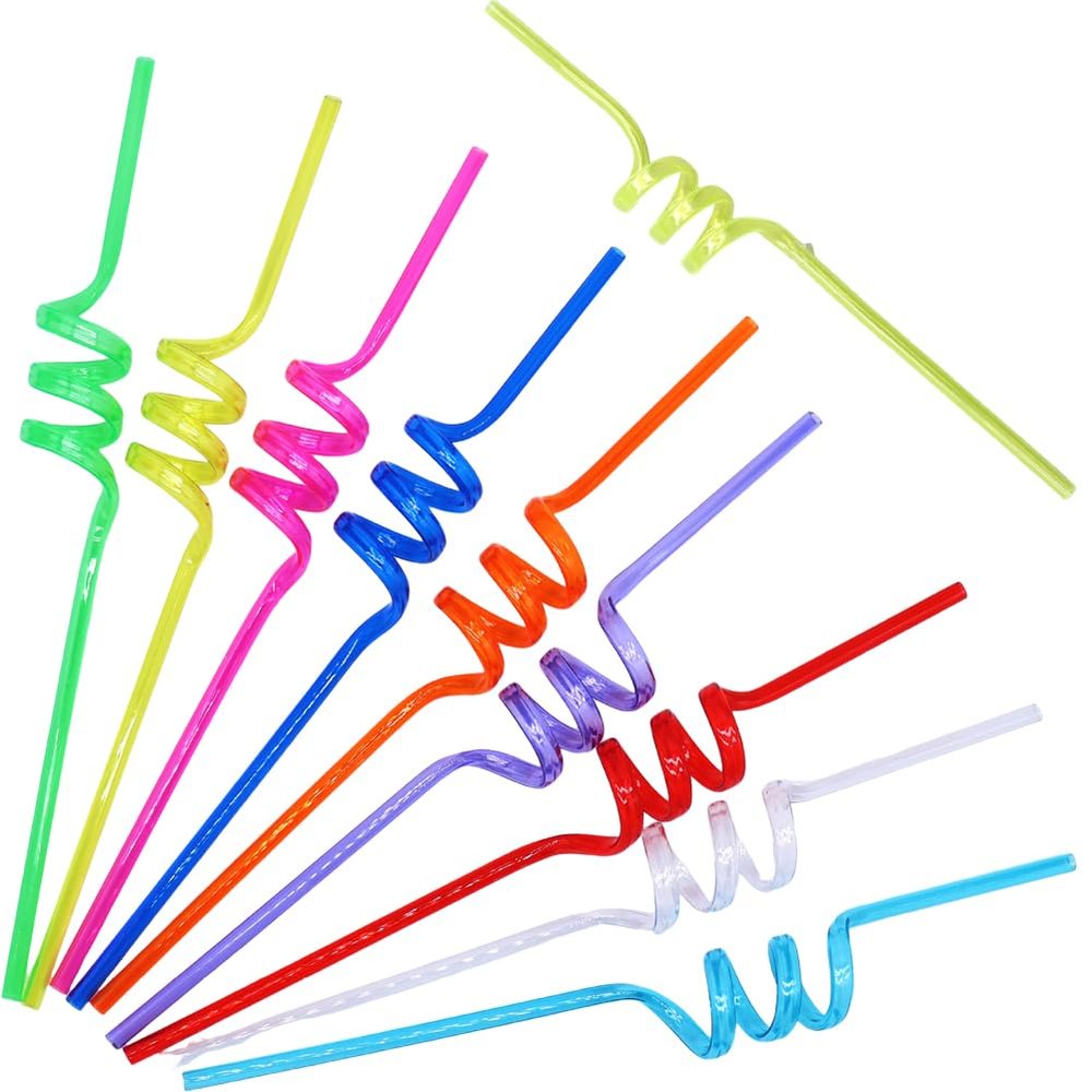 10 Pcs Spiral Colorful Plastic Straw Reusable Plastic Ice Cream Cocktail Luau Hawaiian Beach Long Drinking Straw For Cup
