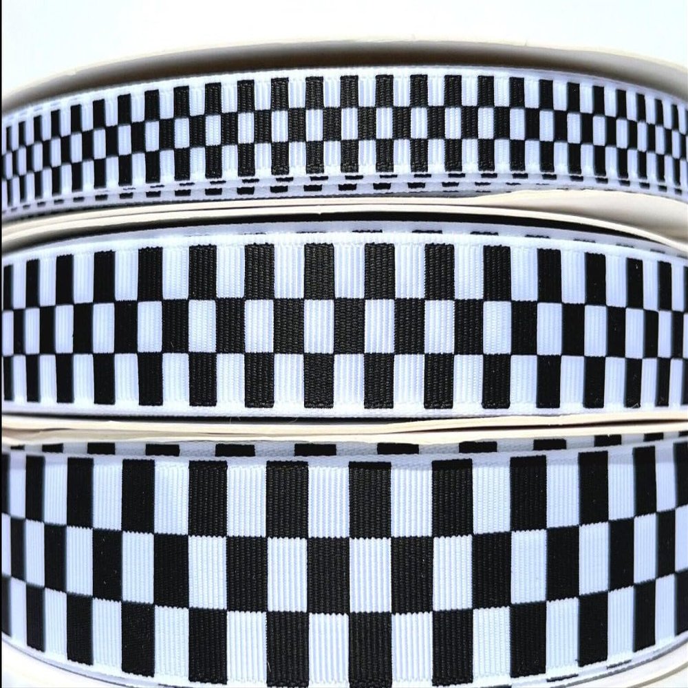 3 yds 3/8" or 5/8" or 7/8" Black White Check Checkered Flag Grosgrain Ribbon (7/8")