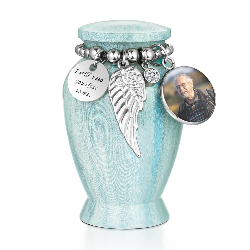 Customized Small Urns for Human Ashes 2.85 Inch Mini Cremation Urns for Mom Dad Aluminum Keepsake Urns for Family Beautiful Mini Keepsake Sharing Urns-Lake Green