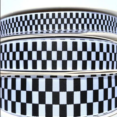 3 yds 3/8" or 5/8" or 7/8" Black White Check Checkered Flag Grosgrain Ribbon (3/8")