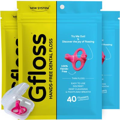 Gfloss Hands-Free Dental Floss - 120 Count (Pack of 3) + Light Travel Case - Easy to Use, Discreet Flossers for Adults | Travel Floss | Thin Soft Floss | PFAS-Free | Unwaxed