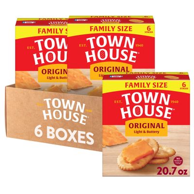 Town House Crackers, Oven Baked, Lunch Snacks, Family Size, Original (6 Boxes)