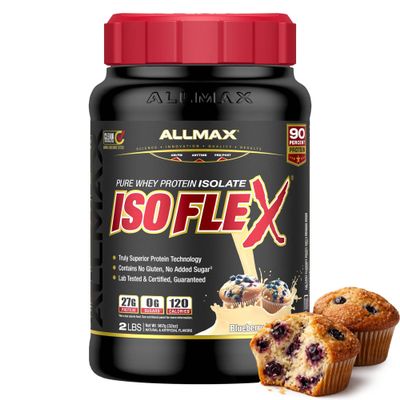 ALLMAX ISOFLEX Pure Whey Isolate Protein Powder - Gluten Free, Low Lactose, Sugar-Free - High-Protein, Clean, Keto-Friendly for Pre Post Workout Supplement for Women and Men | Blueberry Muffin, 2lb