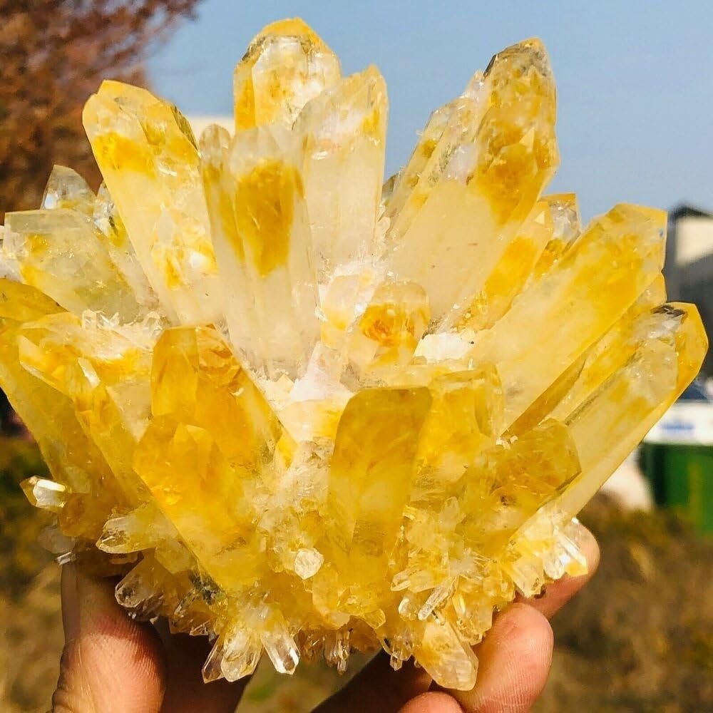 AtkitS Yellow Tibetan Quartz Crystal Cluster Specimen Healing (Size : 900-1000g)