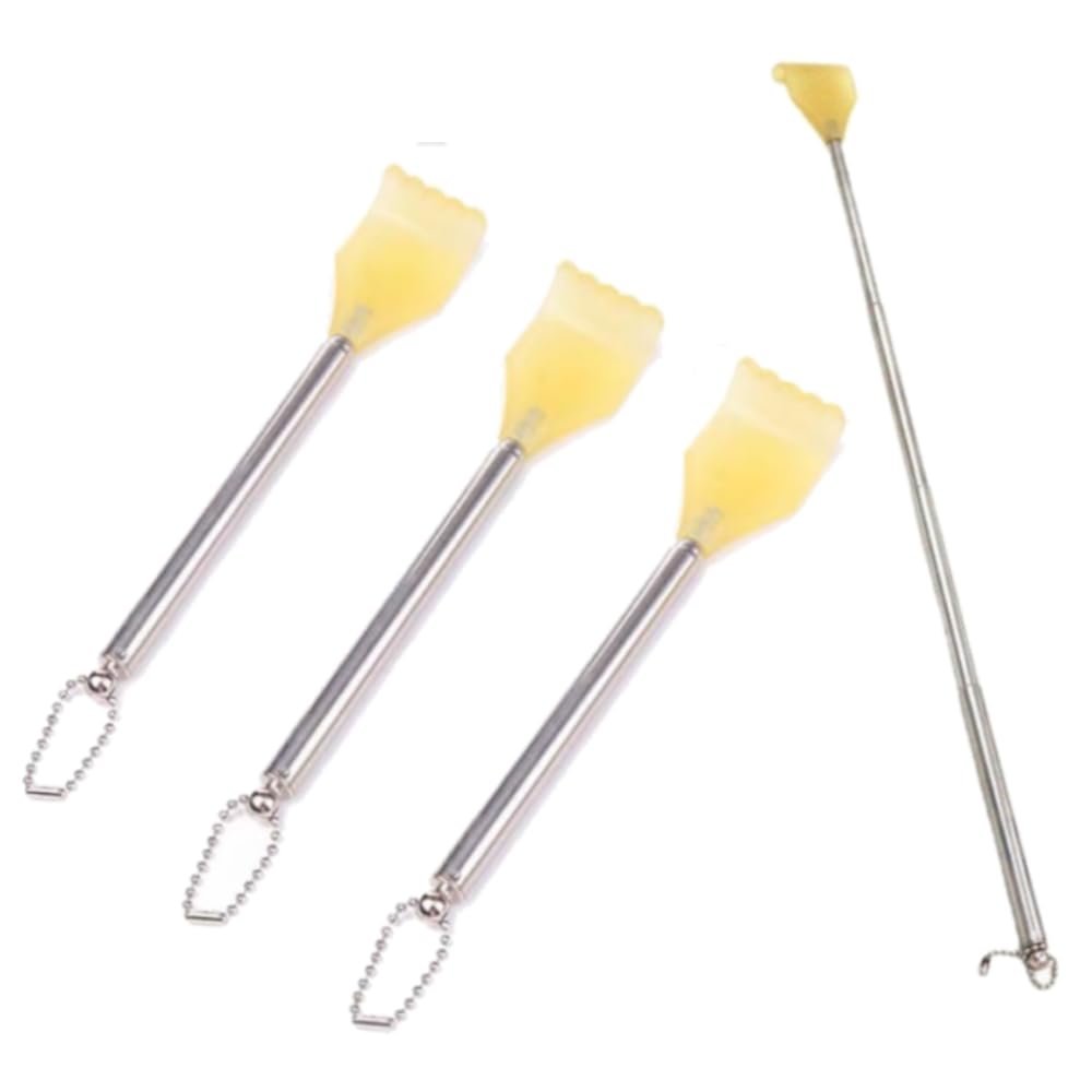 3 Pack Telescoping Back Scratcher Telescopic Stainless Steel Extend Body Massage, Natural Jade Body Scratcher, Portablelong Reach Claw Extendable Back Scratcher, Retractable Telescopic Tickle