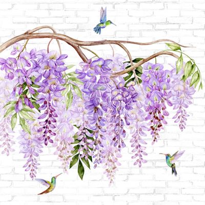 20 Decorative Paper Napkins Natural Hummingbirds on Wisteria as Table Decoration with Motif Also for Decoupage 33 x 33 cm
