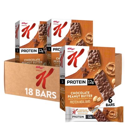 Special K Bar Protein Meal Bars, 12g Protein, Meal Replacement, Chocolate Peanut Butter (3 Boxes)