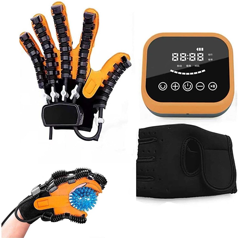 Disability Aids Rehabilitation Equipment Finger Straightening Brace Guard with LCD Touch Screen/Timing/Training Intensity,Left-M