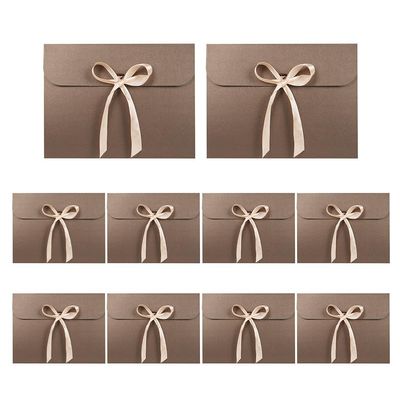 10pcs Paper Gift Card Envelopes Packaging Bags with Ribbon Bowknot Greeting Wedding Holiday Card Present Gift Envelope Wrapping Bag Underwear Silk Scarf Flat Gift Wrap Bag for Invitation Birthday