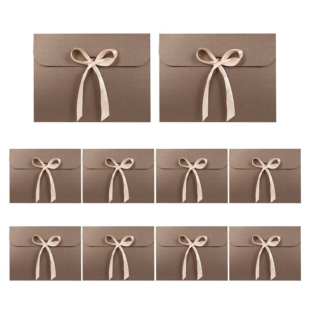 10pcs Paper Gift Card Envelopes Packaging Bags with Ribbon Bowknot Greeting Wedding Holiday Card Present Gift Envelope Wrapping Bag Underwear Silk Scarf Flat Gift Wrap Bag for Invitation Birthday