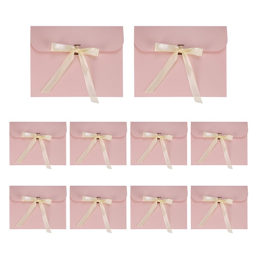 10pcs Paper Gift Card Envelopes Packaging Bags with Ribbon Bowknot Greeting Wedding Holiday Card Present Gift Envelope Wrapping Bag Underwear Silk Scarf Flat Gift Wrap Bag for Invitation Birthday
