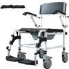 CAIMIAO Folding Commode Wheelchair,Height Adjustable Toilet Shower Chair with Detachable Bucket,Folding Pedal and Foldable Armrest Toilet Chair Mobile Bedside Commodes for Elder Disabled People view 1