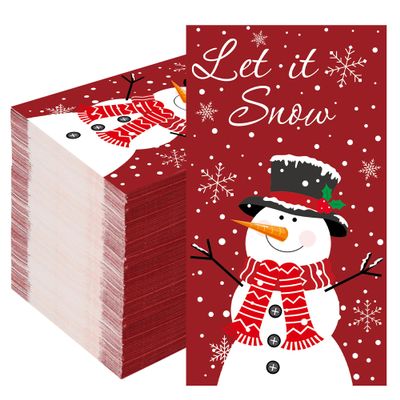 100 PCS Christmas Snowman Napkins Winter Snowflake Guest Napkin 3 Ply Let It Snow Paper Hand Towels Merry Christmas Disposable Dinner Napkins for Xmas Party Home Kitchen Bathroom Table Decor