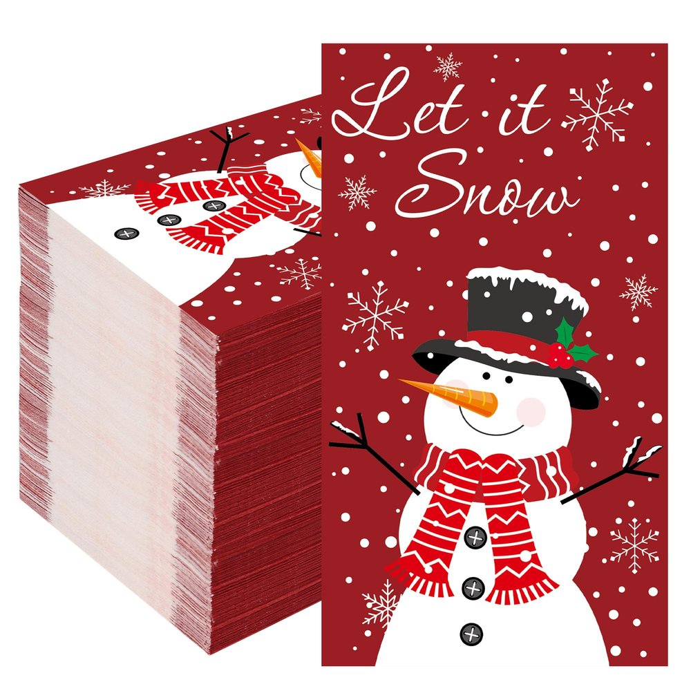 100 PCS Christmas Snowman Napkins Winter Snowflake Guest Napkin 3 Ply Let It Snow Paper Hand Towels Merry Christmas Disposable Dinner Napkins for Xmas Party Home Kitchen Bathroom Table Decor