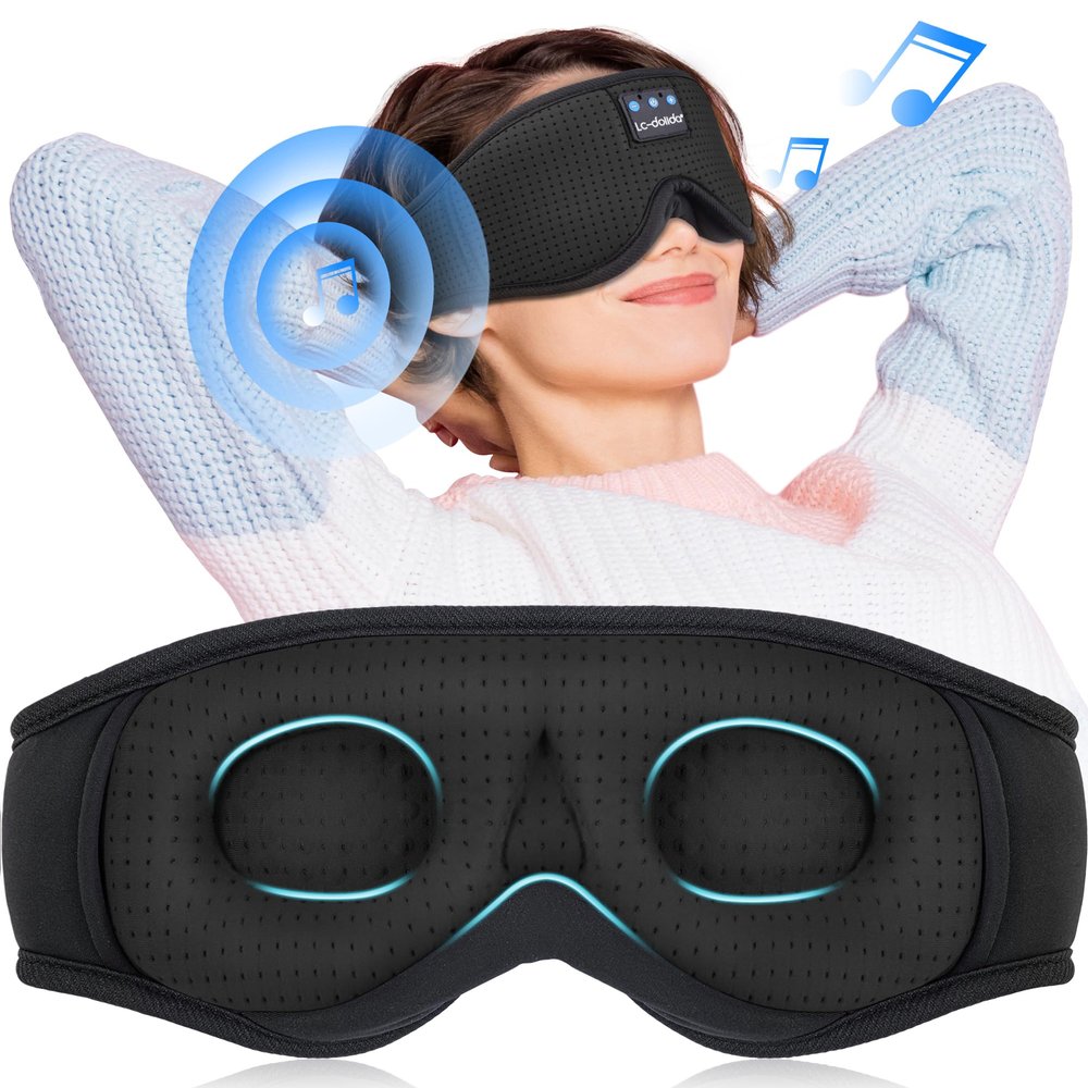 LC-dolida Sleep Mask with Bluetooth Headphones Bluetooth Sleep Mask Sleep Headphones,3D Eye Mask for Sleeping Mask Music Sleeping Headphones for Side Sleepers Meditation Gifts Gadgets for Men Women
