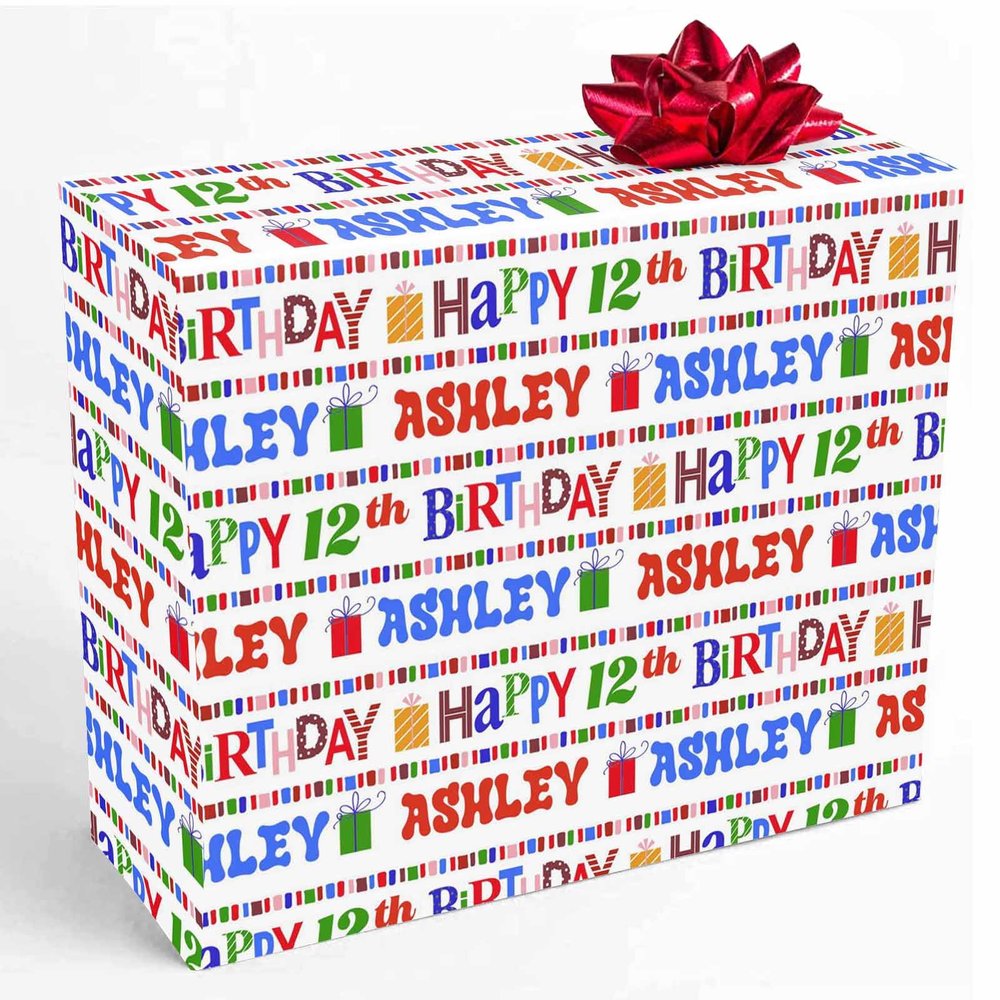 InterestPrint Custom Name Wrapping Paper Personalized Stripe Gift Box Gift Wrapping Paper Customized Wrap Paper for Teens Friends Family Birthday Holiday 58''x23'' 5 Roll