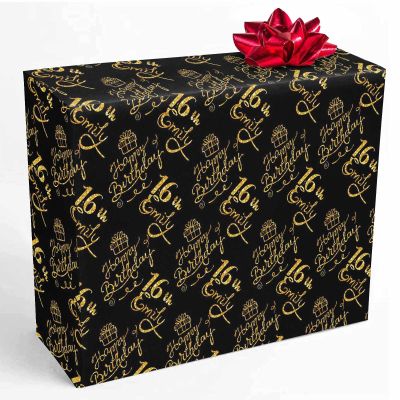 InterestPrint Custom Gift Wrapping Paper with Name Personalized Golden Happy Birthday Wrapping Paper Roll Birthday Gift Wrap Paper for Men Women Birthday Christmas 58x23 2 Roll