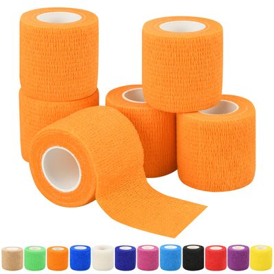 2" Self Adhesive Bandage Wraps, 6pcs Vet Wraps, Orange, 5 Yard Self Adherent Wraps for Sports, Wrist, Ankle and Swelling