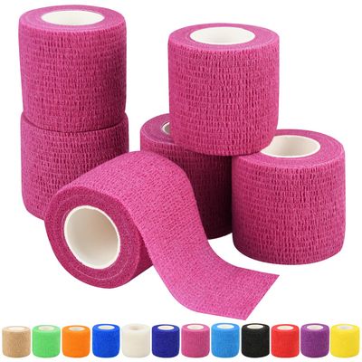2" Self Adhesive Bandage Wraps, 6pcs Vet Wraps, Pink, 5 Yard Self Adherent Wraps for Sports, Wrist, Ankle and Swelling