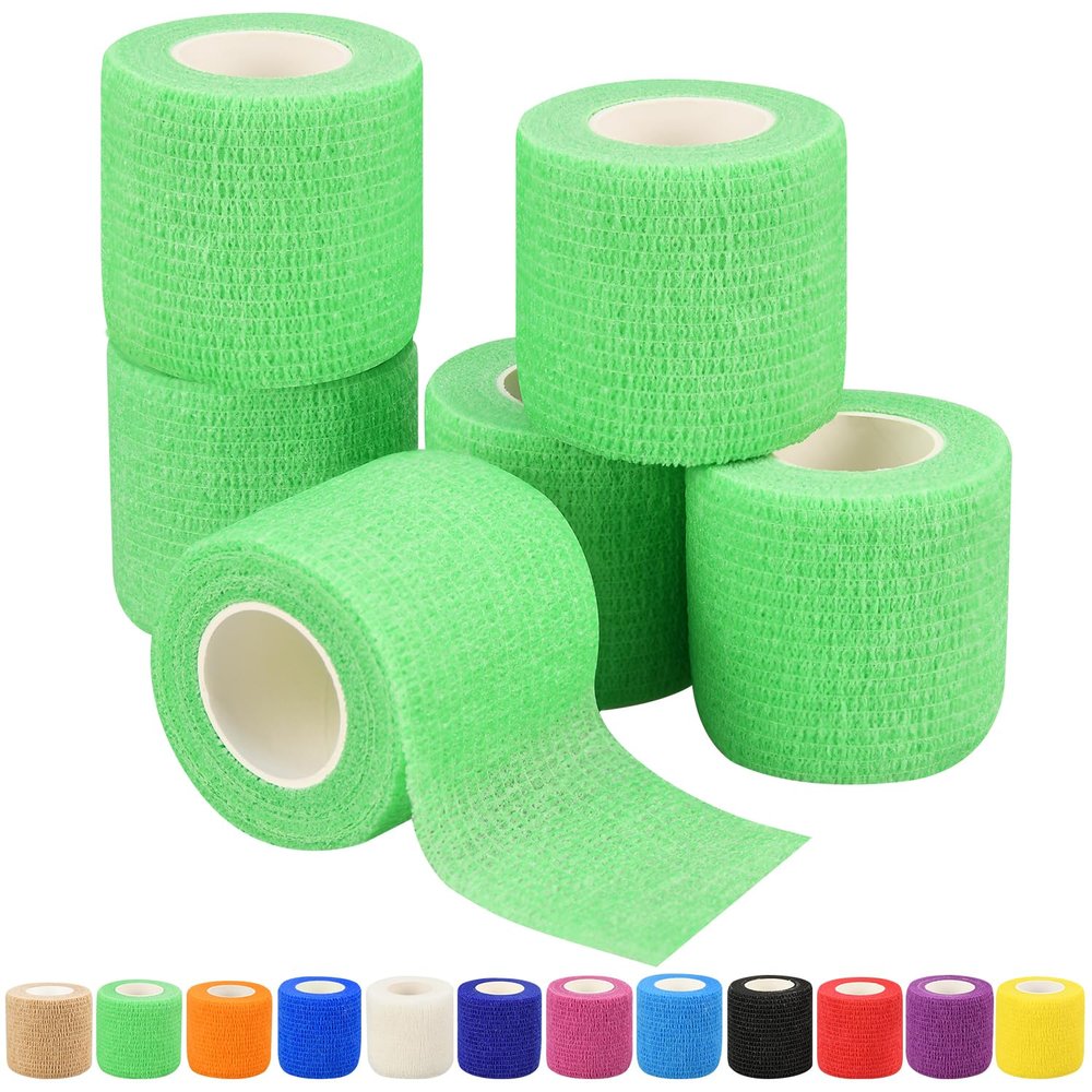 2" Self Adhesive Bandage Wraps, 6pcs Vet Wraps, Fluorescent Green, 5 Yard Self Adherent Wraps for Sports, Wrist, Ankle and Swelling