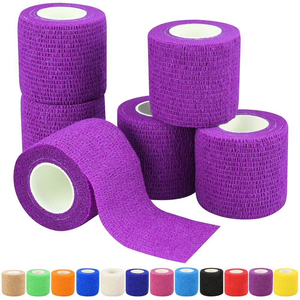 2" Self Adhesive Bandage Wraps, 6pcs Vet Wraps, Purple, 5 Yard Self Adherent Wraps for Sports, Wrist, Ankle and Swelling