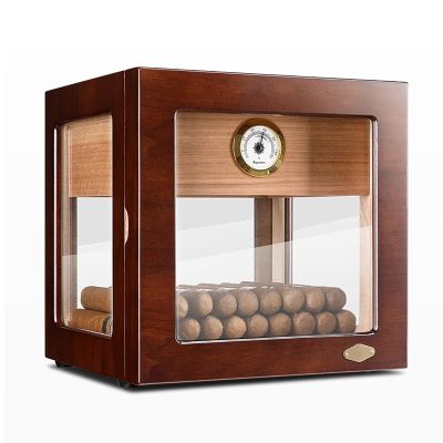 Cigar Humidor, Desktop Glass Top Cigar Box with Hygrometer Humidifier and Divider, Handcrafted Cedar Wood Finish Case Holds100-150 Cigars as Gift for Men