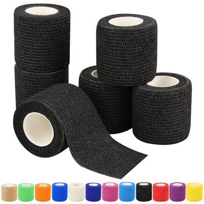 2" Self Adhesive Bandage Wraps, 6pcs Vet Wraps, Black, 5 Yard Self Adherent Wraps for Sports, Wrist, Ankle and Swelling