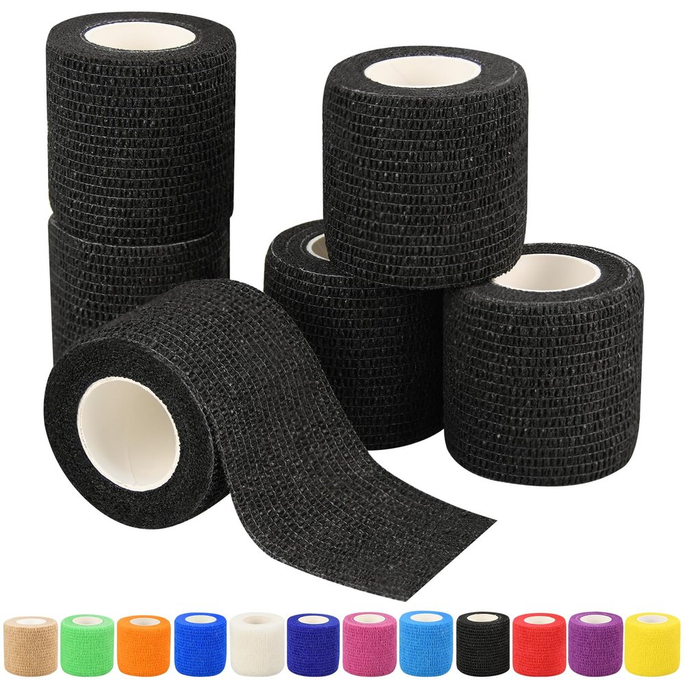 2" Self Adhesive Bandage Wraps, 6pcs Vet Wraps, Black, 5 Yard Self Adherent Wraps for Sports, Wrist, Ankle and Swelling
