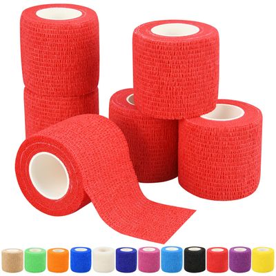 2" Self Adhesive Bandage Wraps, 6pcs Vet Wraps, Red, 5 Yard Self Adherent Wraps for Sports, Wrist, Ankle and Swelling