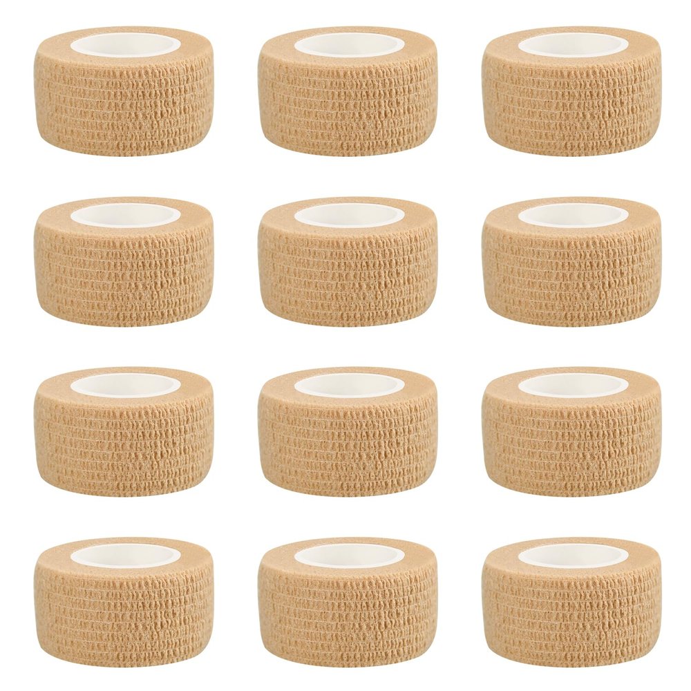 1" Self Adhesive Bandage Wraps, 12pcs Vet Wraps, Skin Color, 5 Yard Self Adherent Wraps for Sports, Wrist, Ankle and Swelling