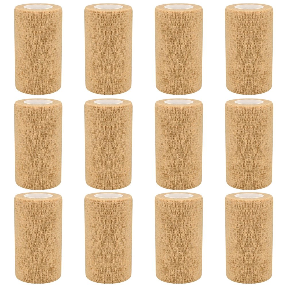 4" Self Adhesive Bandage Wraps, 12pcs Vet Wraps, Skin Color, 5 Yard Self Adherent Wraps for Sports, Wrist, Ankle and Swelling