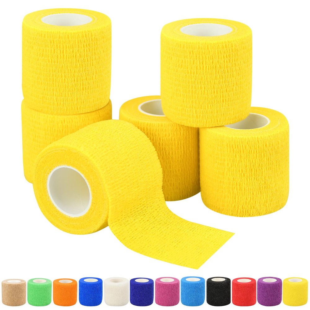 2" Self Adhesive Bandage Wraps, 6pcs Vet Wraps, Yellow, 5 Yard Self Adherent Wraps for Sports, Wrist, Ankle and Swelling
