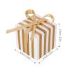 50Pcs Mini Gift Boxes, 2.2in Squared Gold Stripes Easy Assembly Gift Wrapping Box with Ribbons for Party Wedding Birthday view 3